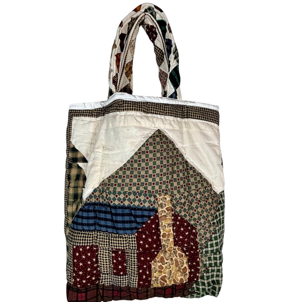 Handmade Upcycled Quilted Tote Bag‎ Farmhouse Americana House Leaf Design